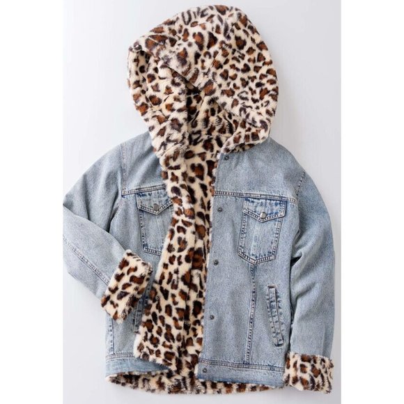 Jackets & Blazers - SOLD OUT Reversible Leopard Faux Fur Hooded Denim Jacket